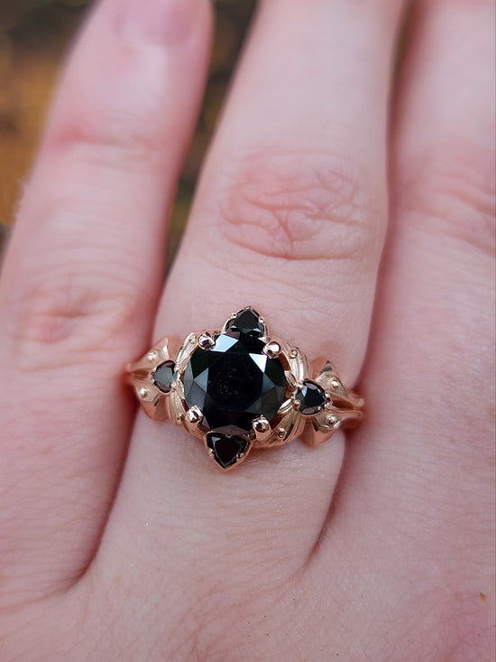 Luna Goth Moth Engagement Ring with Black Diamonds - Bug Wedding Ring Nature Inspired Fine Jewelry