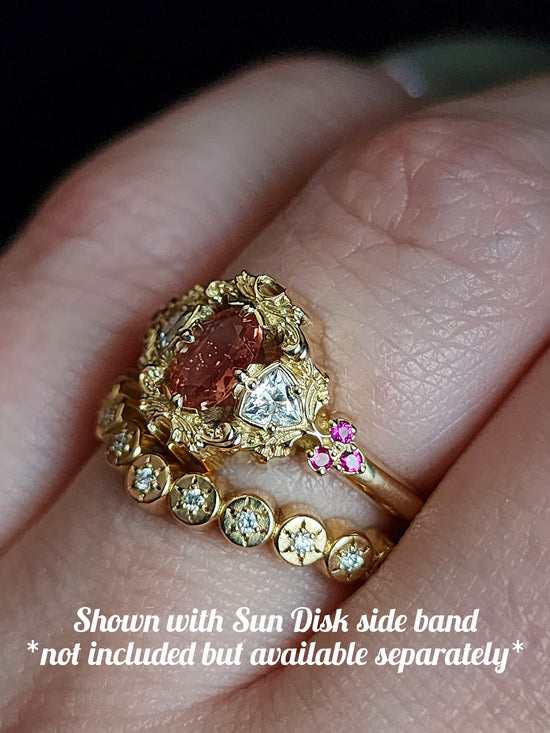 *Setting Only* Ophelia Delicate Filigree Engagement Ring with Trillions and Rubies 14k Gold