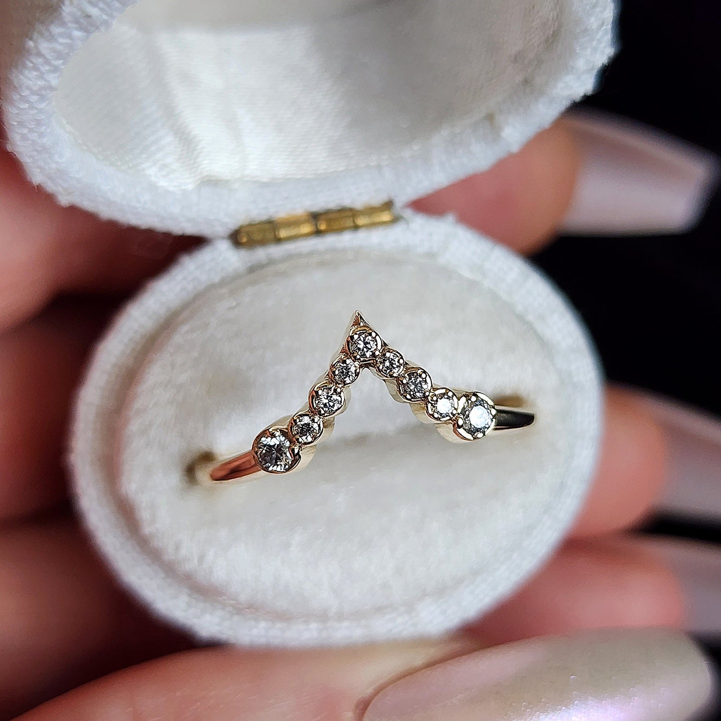 diamond wishbone side wedding band 14k gold by swankmetalsmithing