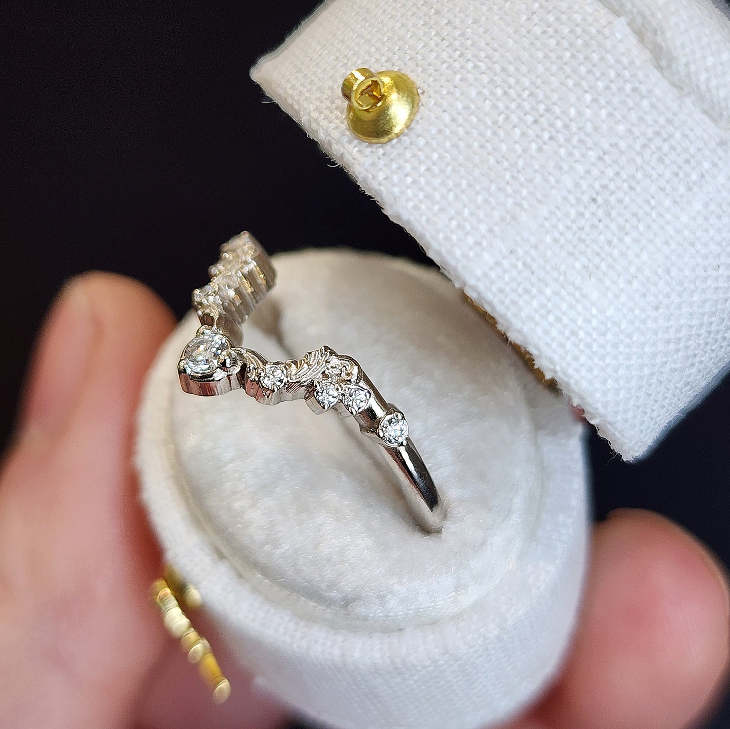 Odette Diamond Wedding Band 14k Gold Fine Jewelry - Dainty Tiny Diamond Stacking Filigree Ring