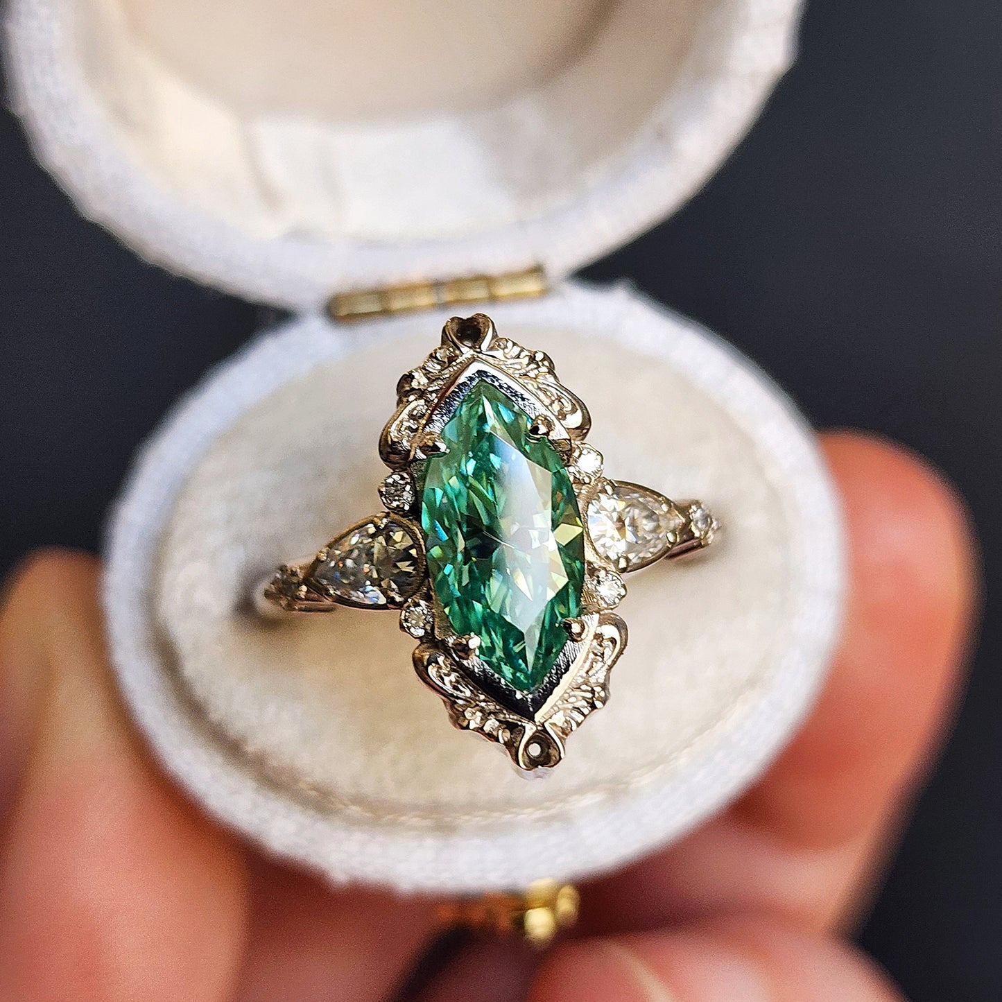 green moissanite marquise odette engagement ring fairytale jewelry color gemstone ring filigree 