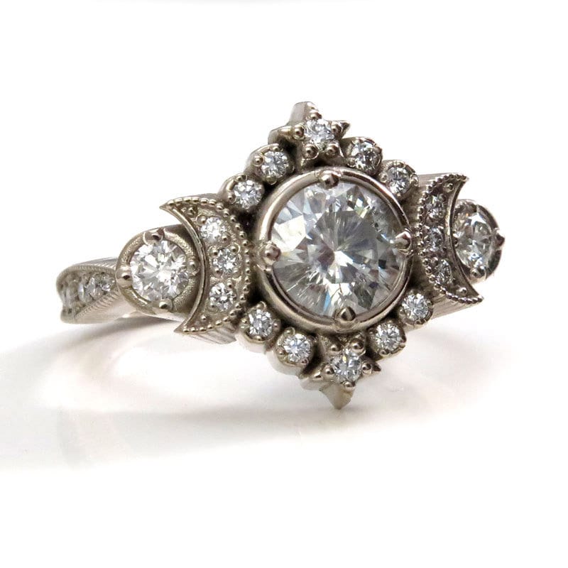 *Setting Only* Selene Goddess Engagement Ring for Build you own Ring, ALL Diamond Sides Black or White