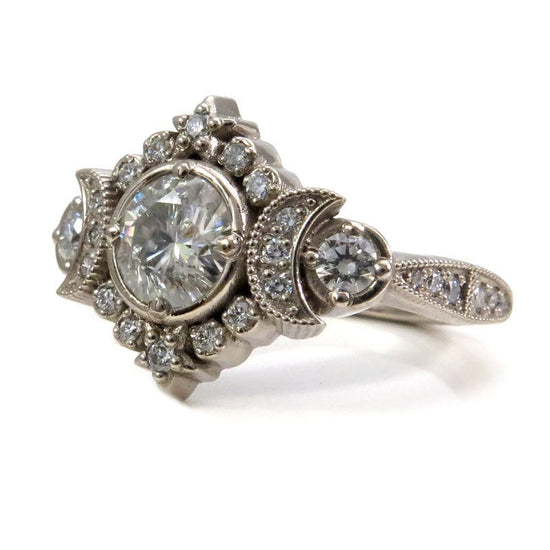 *Setting Only* Selene Goddess Engagement Ring for Build you own Ring, ALL Diamond Sides Black or White