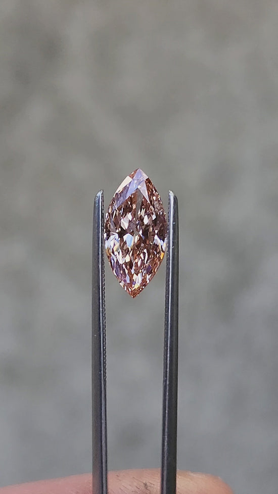 Load and play video in Gallery viewer, 1.76ct Marquise Cut Lab Diamond Peachy Pink VS1
