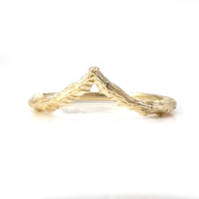 14k Gold Forest Chevron - Nature Stacking Wedding Band - Pointed Side Band