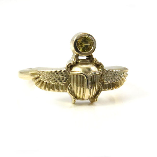 Yellow Sapphire Winged Beetle Ring - Sun Scarab - 14k Yellow Gold, 14k Rose Gold or 14k Palladium White Gold Egyptian Ring Fine Bug Jewelry
