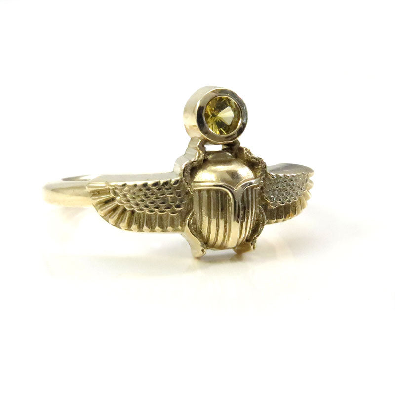 Ready to Ship Size 6-8 - Yellow Sapphire Winged Beetle Ring - Sun Scarab - 14k Yellow Gold or Sterling Silver Egyptian Ring Fine Bug Jewelry