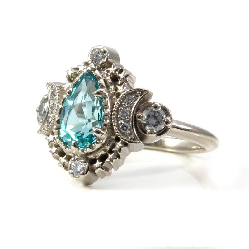 Load image into Gallery viewer, *Setting Only* Pear Cosmos Moon Ring ALL DIAMOND SIDE for Build your own Ring
