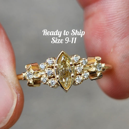 yellow marquise diamond fairy engagement ring 14k yellow gold