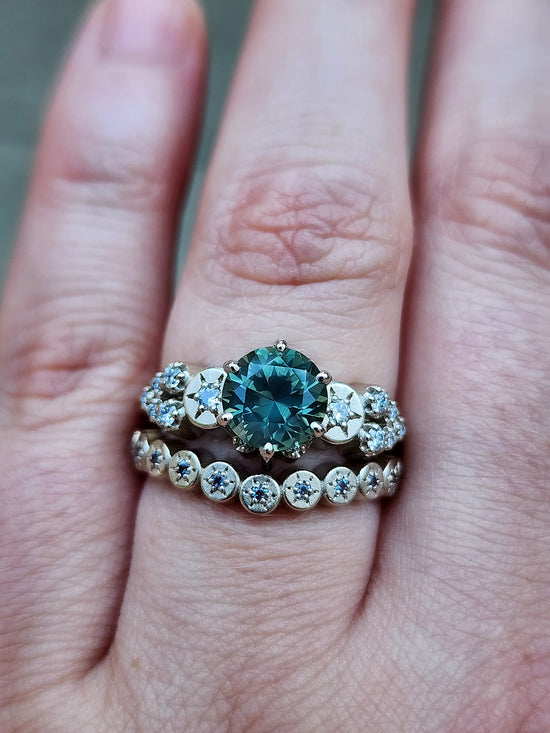 Berna's Yellow Gold Teal and White Sapphire Engagement Ring