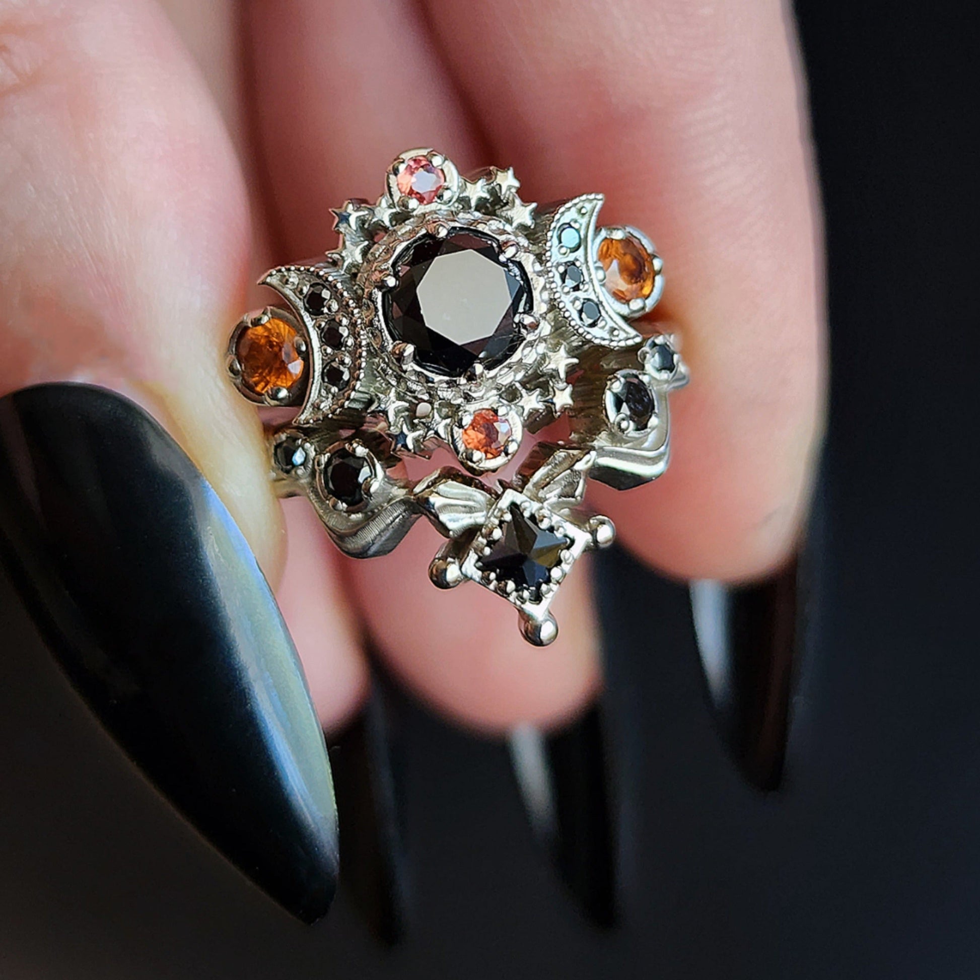 black diamond cosmos ring orange sapphire gothic engagement snake wedding band