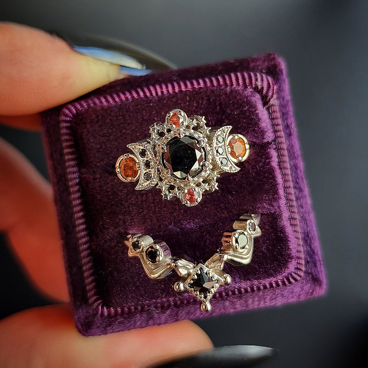 black diamond cosmos ring orange sapphire gothic engagement snake wedding band