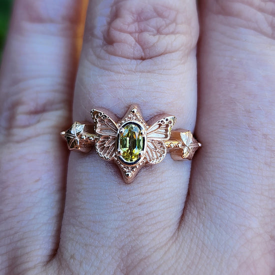 Butterfly Faerie Fairy Ring Sapphire 14k rose gold fantasy jewelry engagement ring14k sapphire faerie fairy ring by swankmetalsmithing butterfly fantasy jewelry