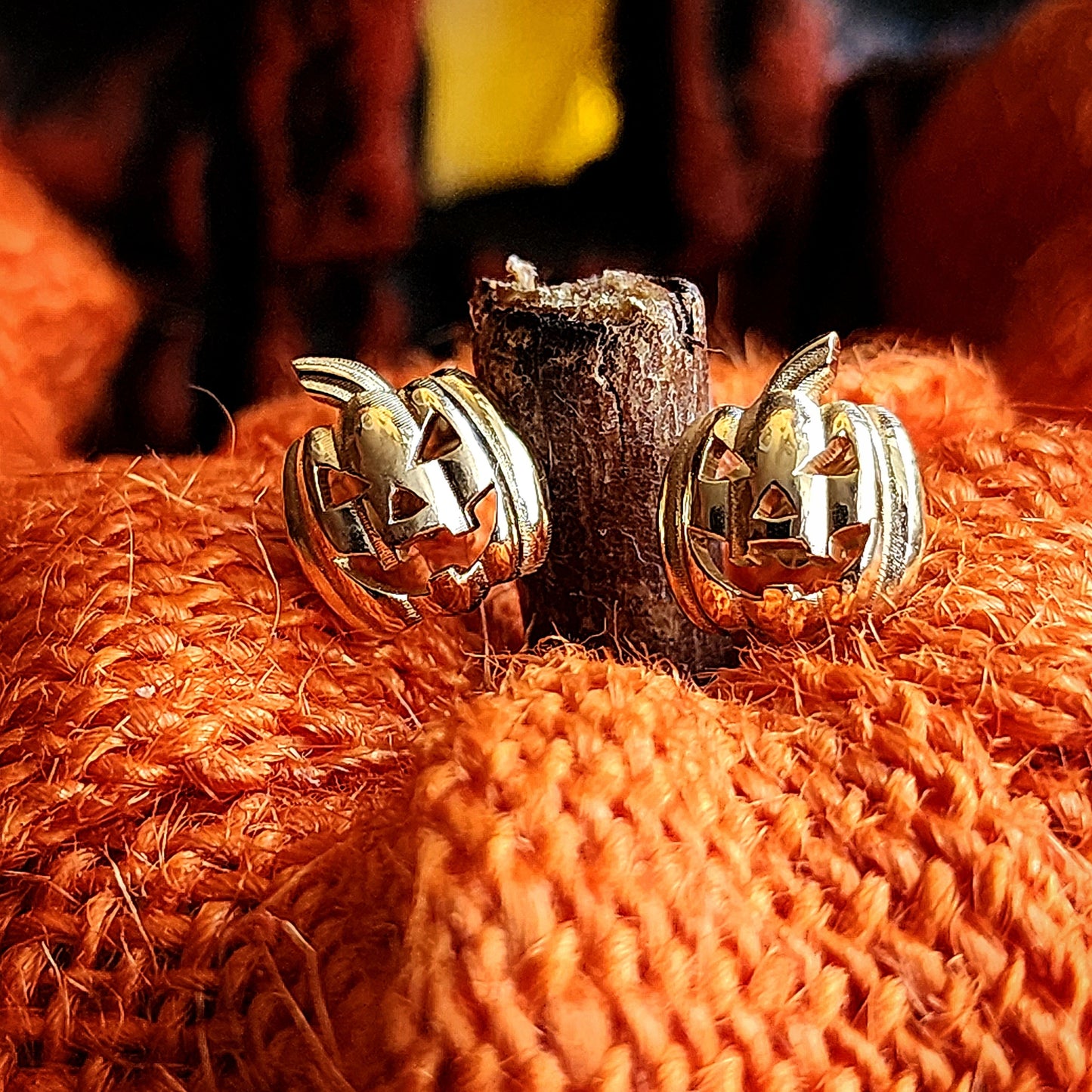 Load image into Gallery viewer, Pumpkin Jack O Lantern Post Earrings - Everyday Spooky Staple Jewelry 14k Gold Halloween
