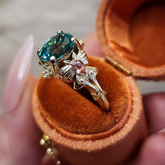 Load image into Gallery viewer, Oval chrysoberyl pastel goth lung moth ring engagement jewelry 14k gold

