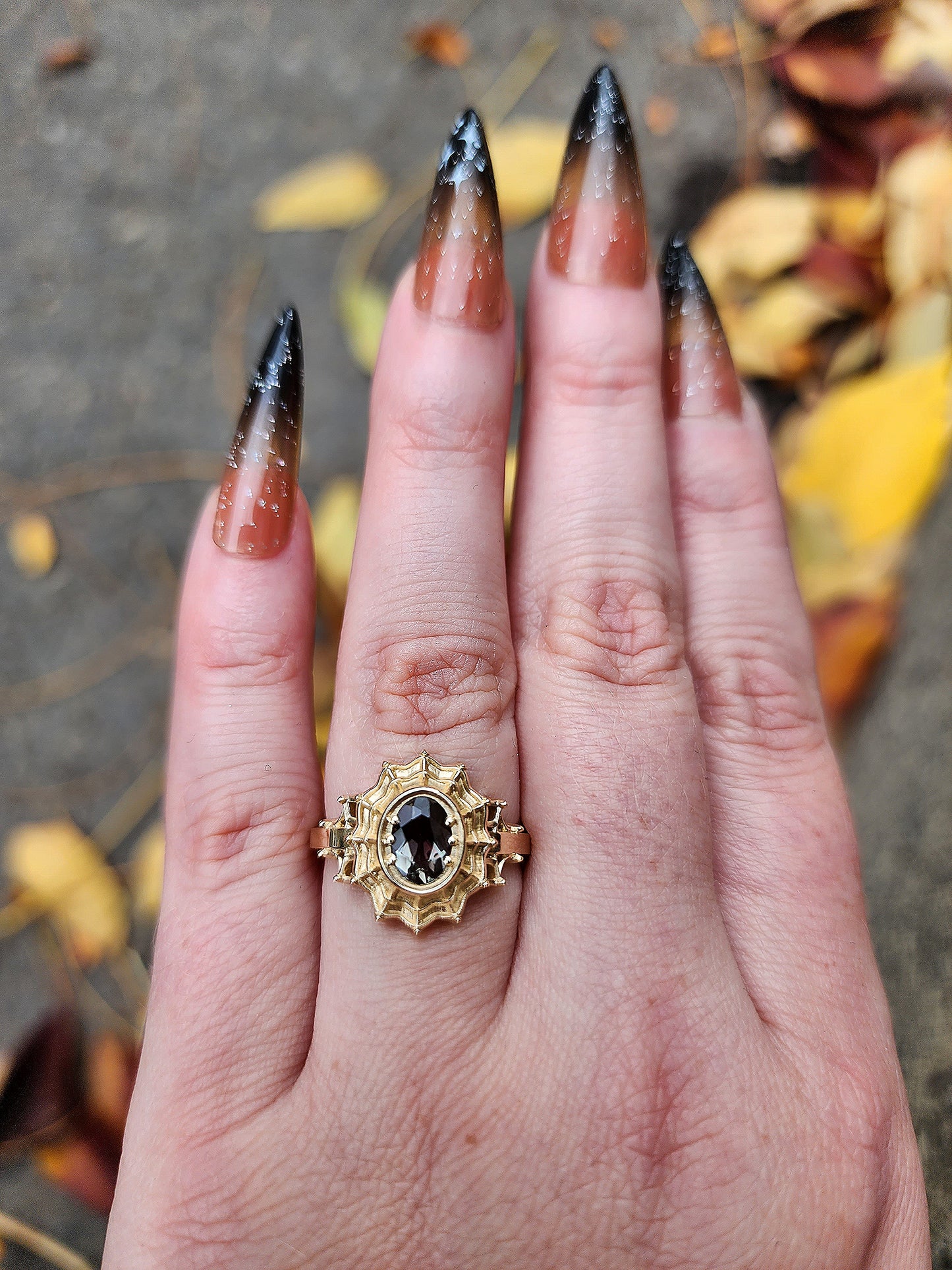 Load image into Gallery viewer, Morticia Spider Web Engagement Ring Gothic 14k Gold Fine Jewelry by SwankMetalsmithing

