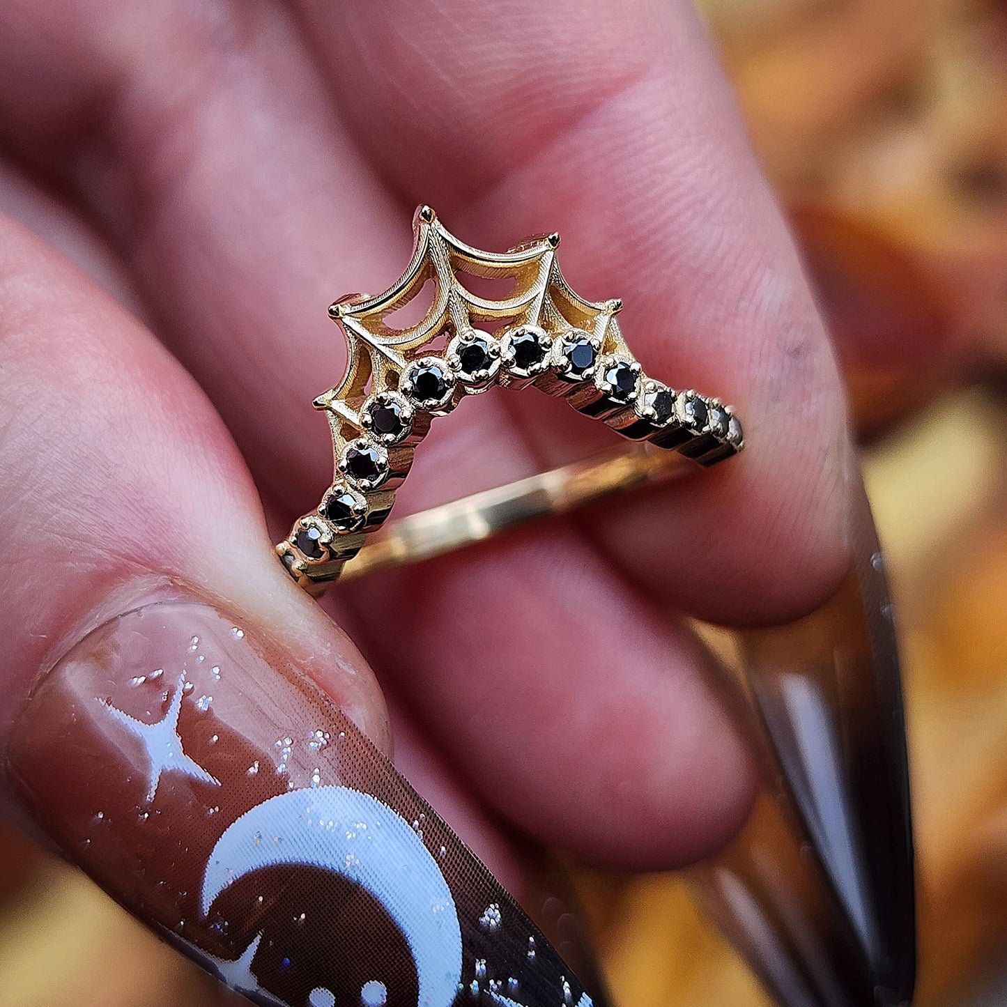 cob web side band pave diamond curved ring swankmetalsmithing 14k gold
