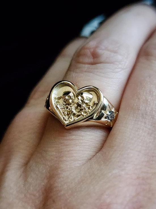 14k heart shaped signet engagement ring the lovers of valdaro gothic fine jewelry fantasy memento mori mourning 