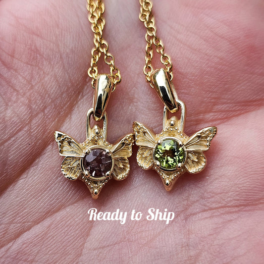 14k gold peridot oregon sunstone faerie butterfly necklace fantasy jewelry swankmetalsmithing