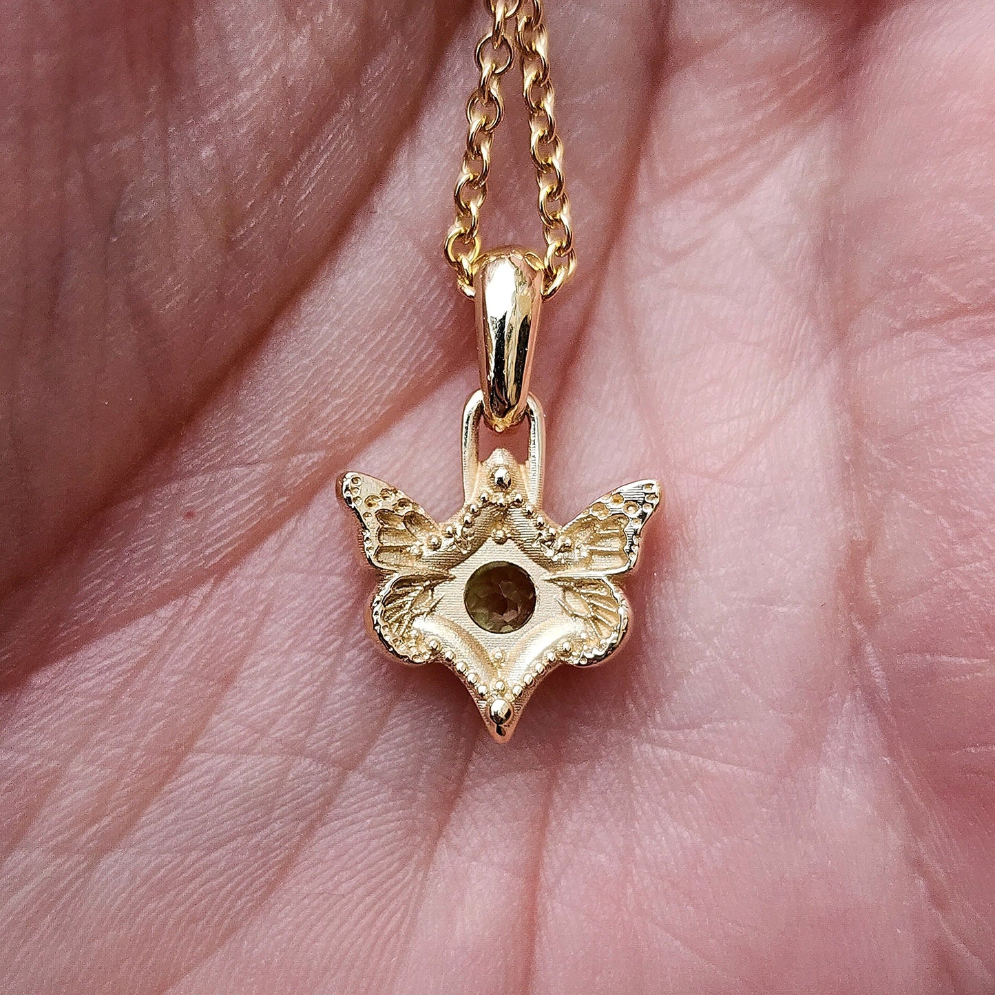 14k gold peridot oregon sunstone faerie butterfly necklace fantasy jewelry swankmetalsmithing