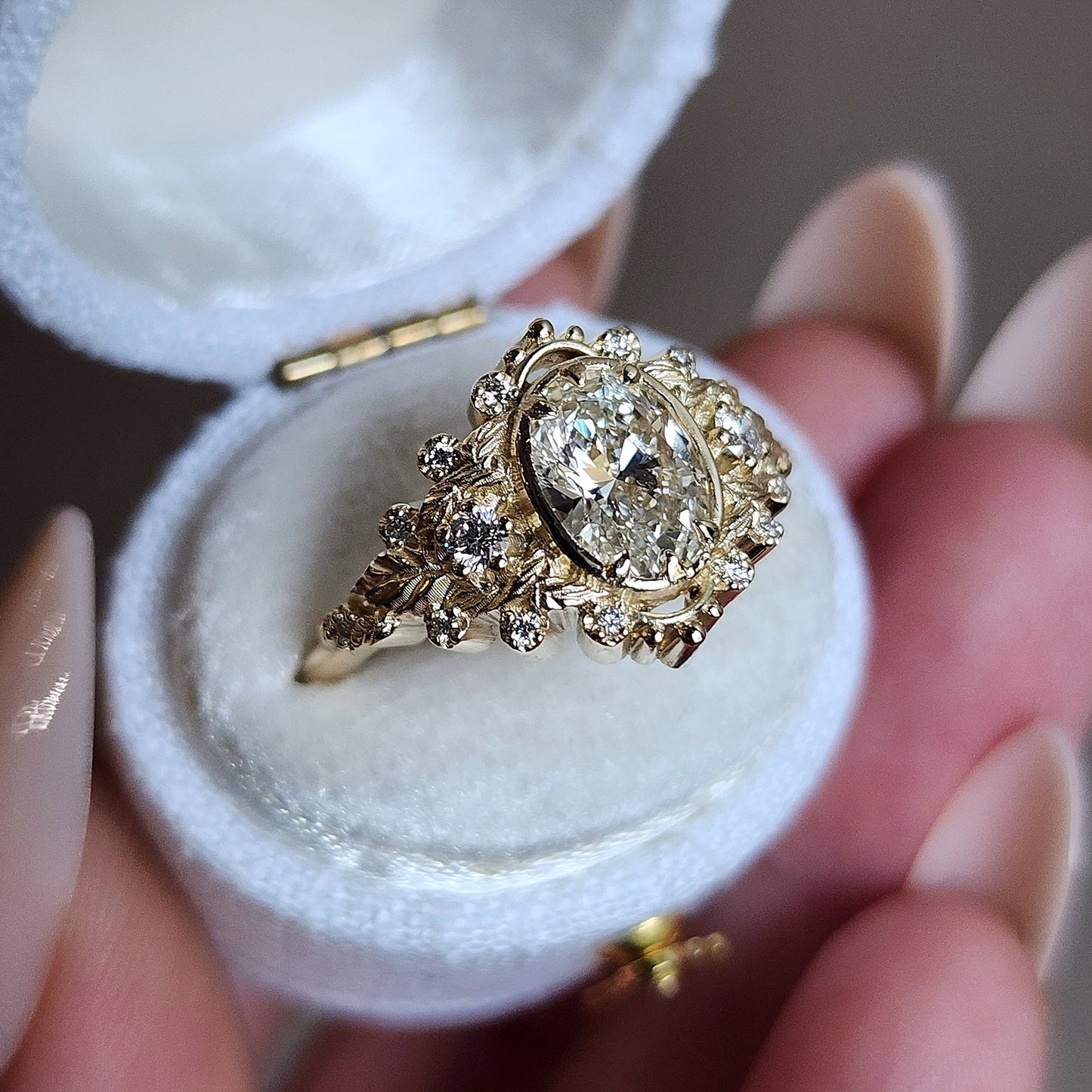 natura leaf engagement ring oval lab diamond wedding set 14k gold