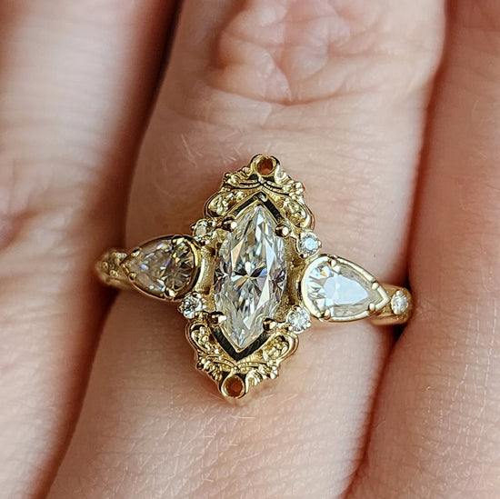 Load image into Gallery viewer, odette marquise engagement ring 14k gold fantasy jewelry
