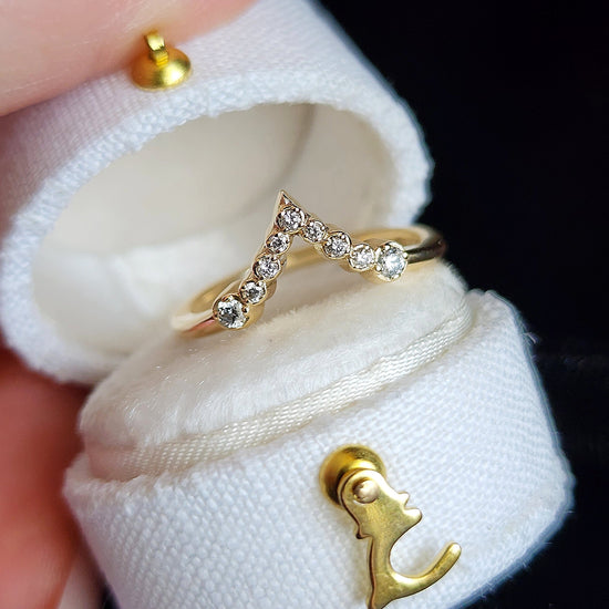 14k Gold Diamond Wishbone Wedding Ring Pointed Chevron Stacking Side Band
