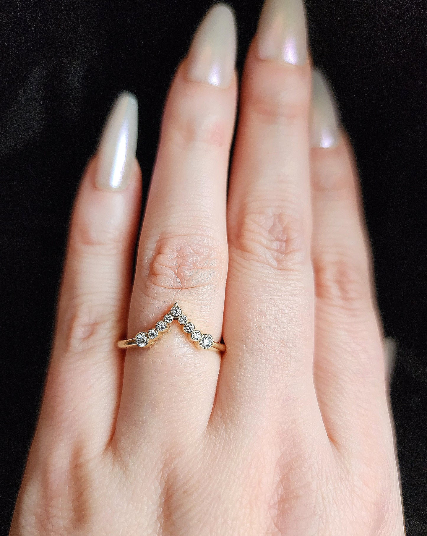 14k Gold Diamond Wishbone Wedding Ring Pointed Chevron Stacking Side Band