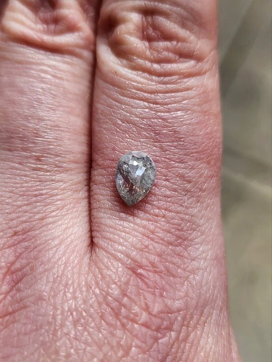 1.11ct Natural Rose Cut Salt & Pepper Light Gray Pear Diamond