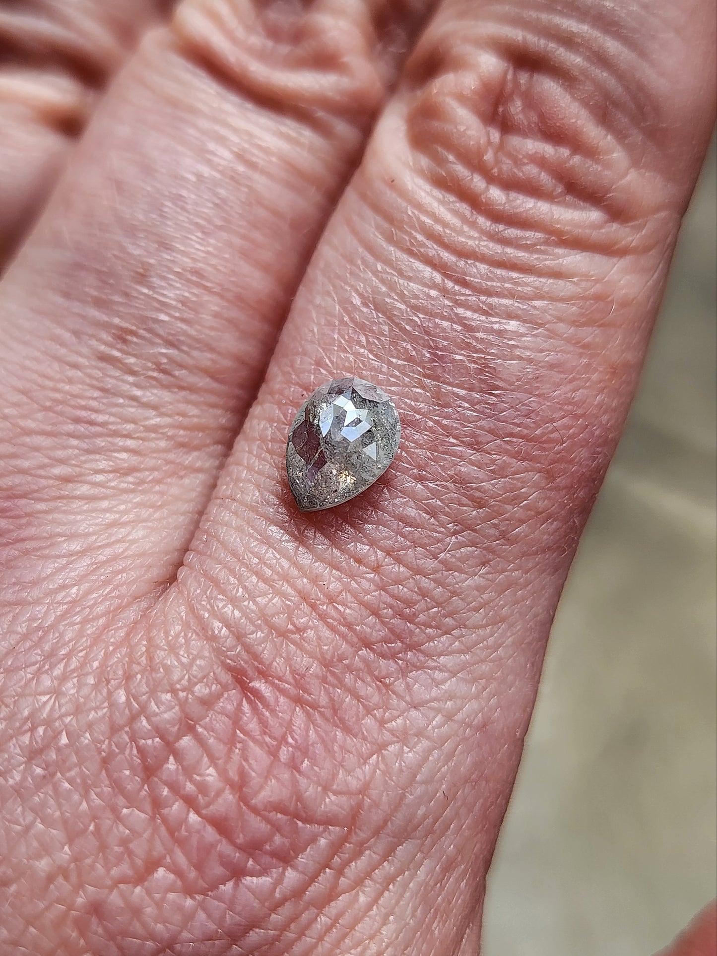 1.11ct Natural Rose Cut Salt & Pepper Light Gray Pear Diamond