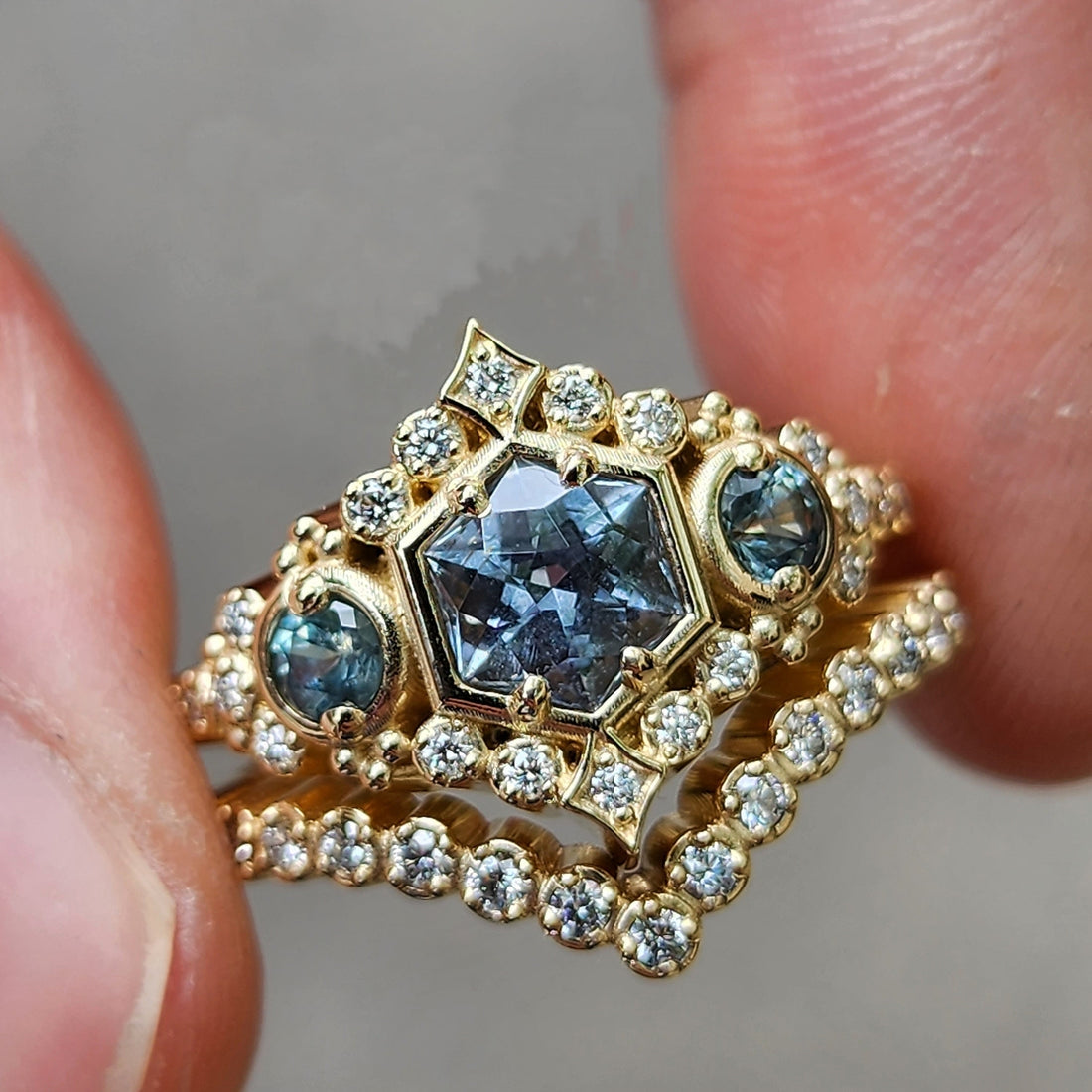 *Setting Only Victorian Engagement Ring with Sapphire Diamond Sides For Build Your Own