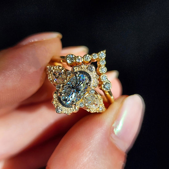 Josephine Oval Engagement Ring Set with Oval Side Stones Gold