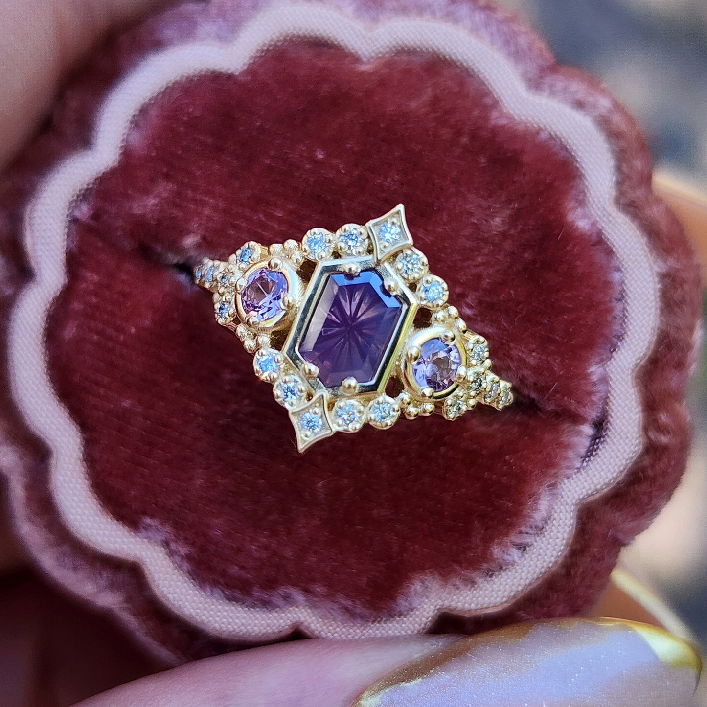 Fantasy cut Purple Kashmir Sapphire Victorian Engagement Ring by Swankmetalsmithing image 7