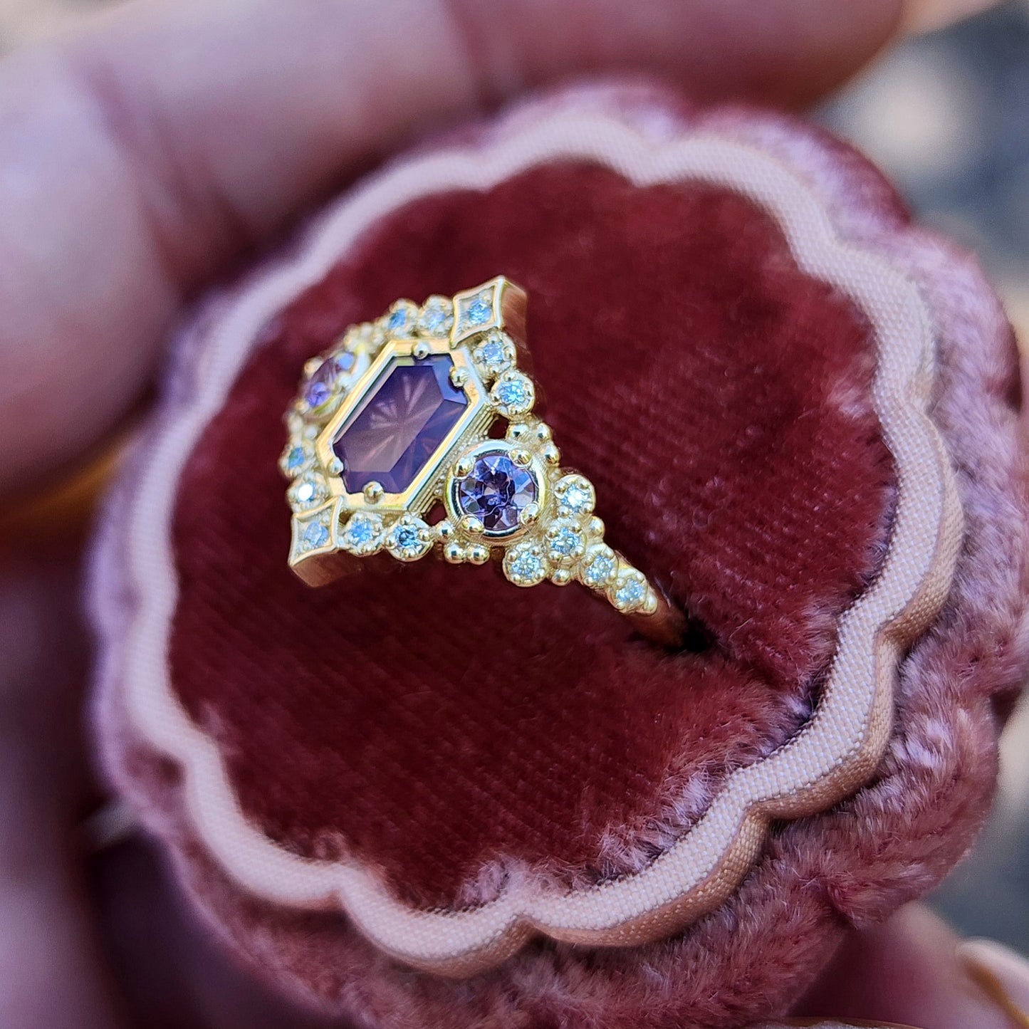 Fantasy cut Purple Kashmir Sapphire Victorian Engagement Ring by Swankmetalsmithing image 9