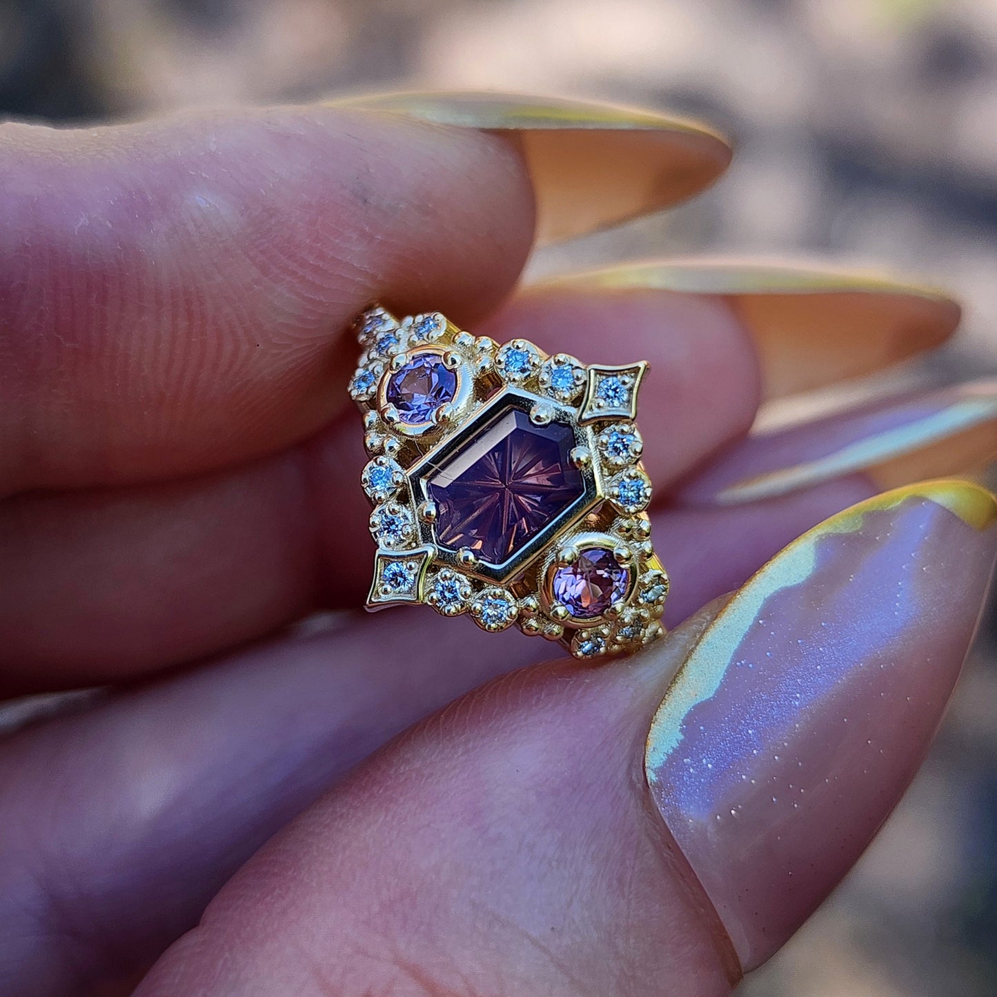 Fantasy cut Purple Kashmir Sapphire Victorian Engagement Ring by Swankmetalsmithing image 10