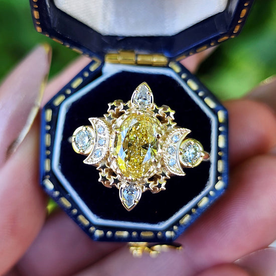 Sparkling Cosmos Moon Engagement Ring with Oval Yellow Lab Diamonds image 5