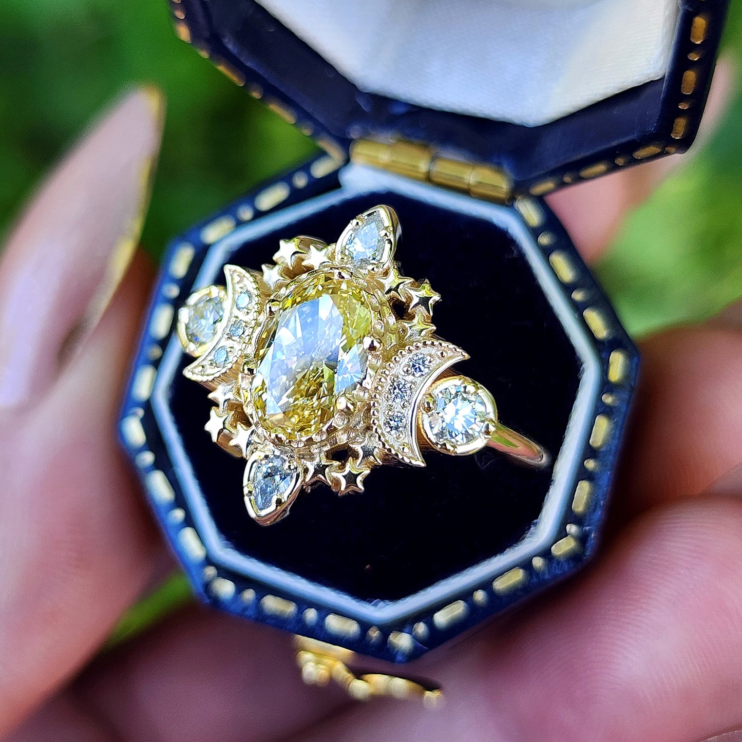 Sparkling Cosmos Moon Engagement Ring with Oval Yellow Lab Diamonds image 6