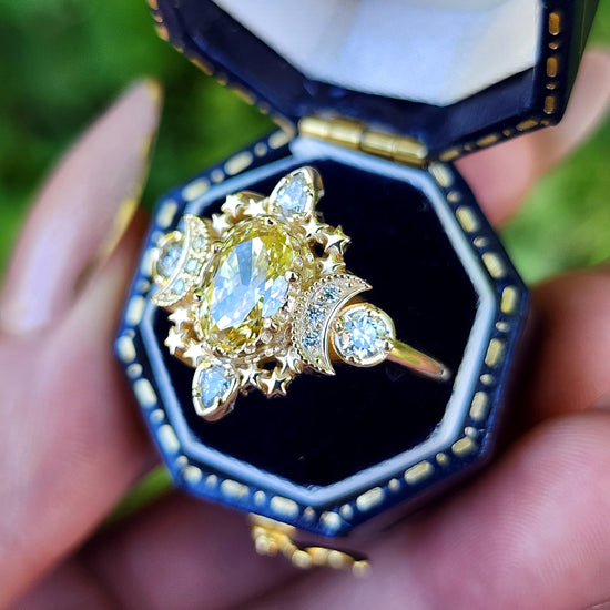 Sparkling Cosmos Moon Engagement Ring with Oval Yellow Lab Diamonds image 7