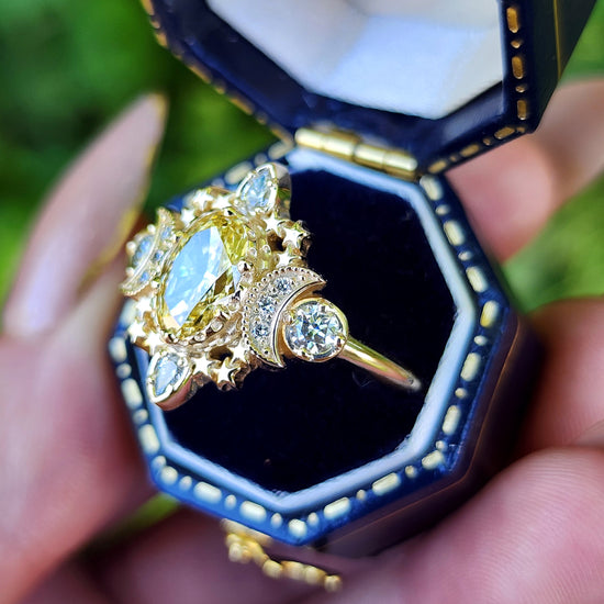 Sparkling Cosmos Moon Engagement Ring with Oval Yellow Lab Diamonds image 4