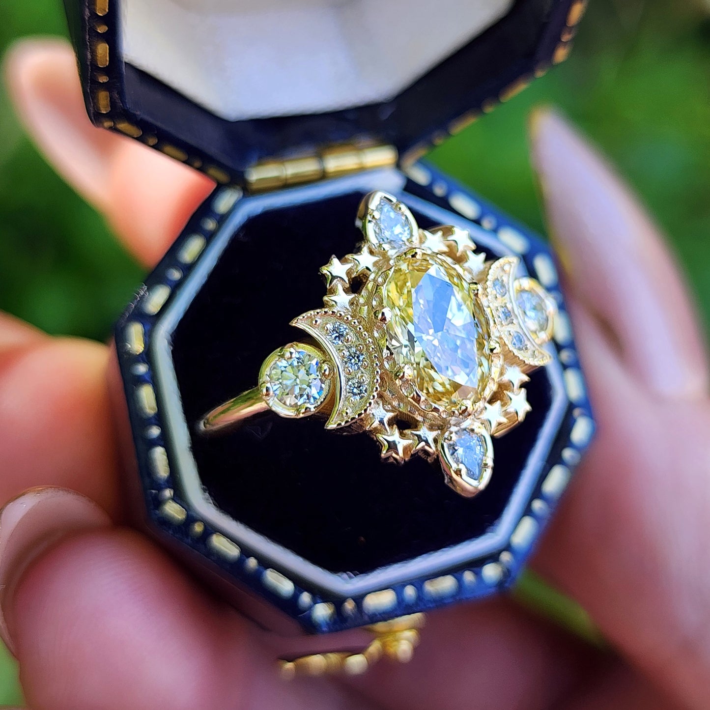 Sparkling Cosmos Moon Engagement Ring with Oval Yellow Lab Diamonds image 8