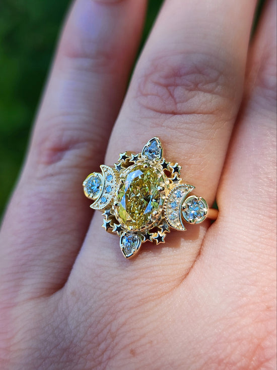 Sparkling Cosmos Moon Engagement Ring with Oval Yellow Lab Diamonds image 11