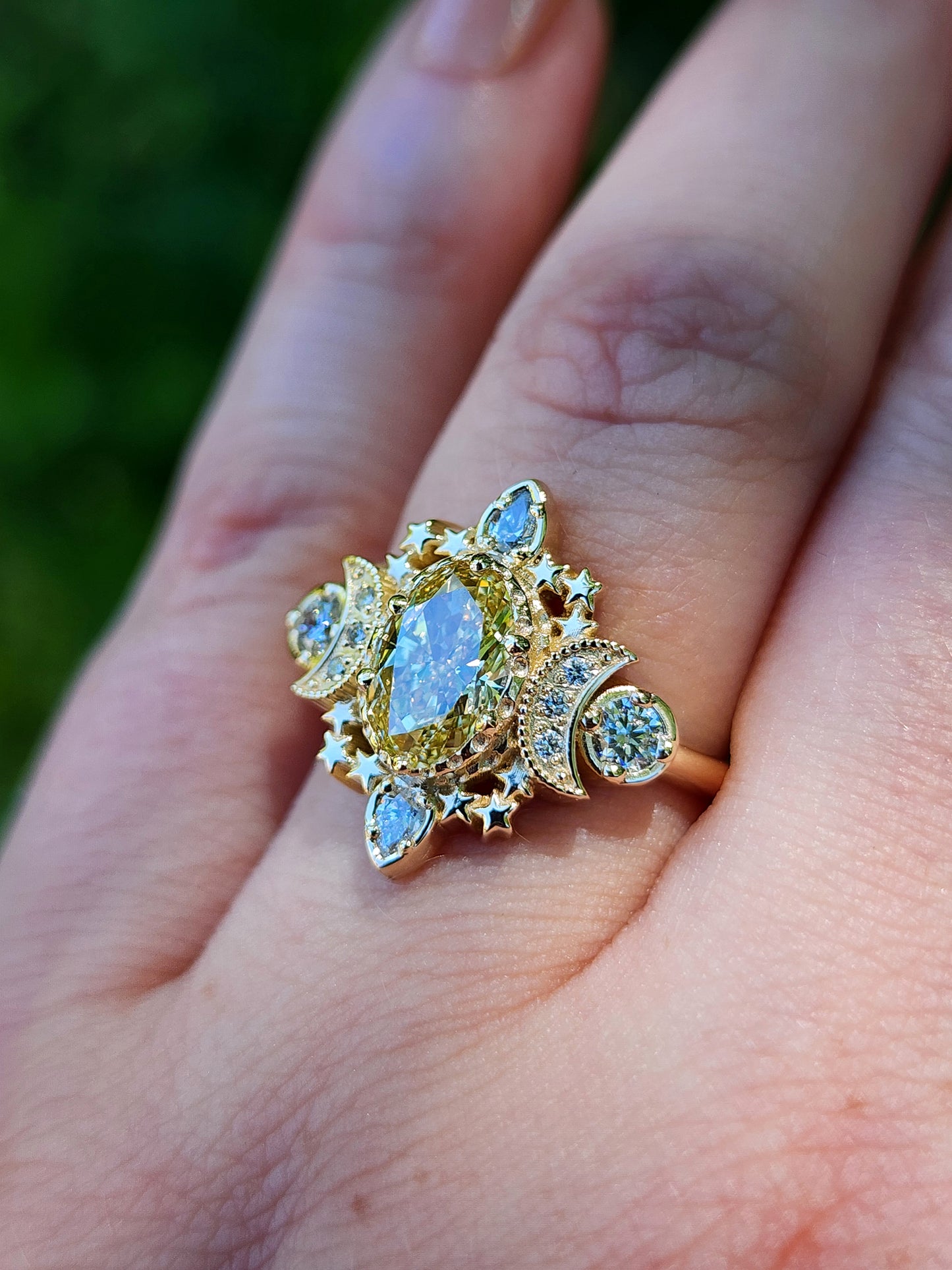 Sparkling Cosmos Moon Engagement Ring with Oval Yellow Lab Diamonds image 12