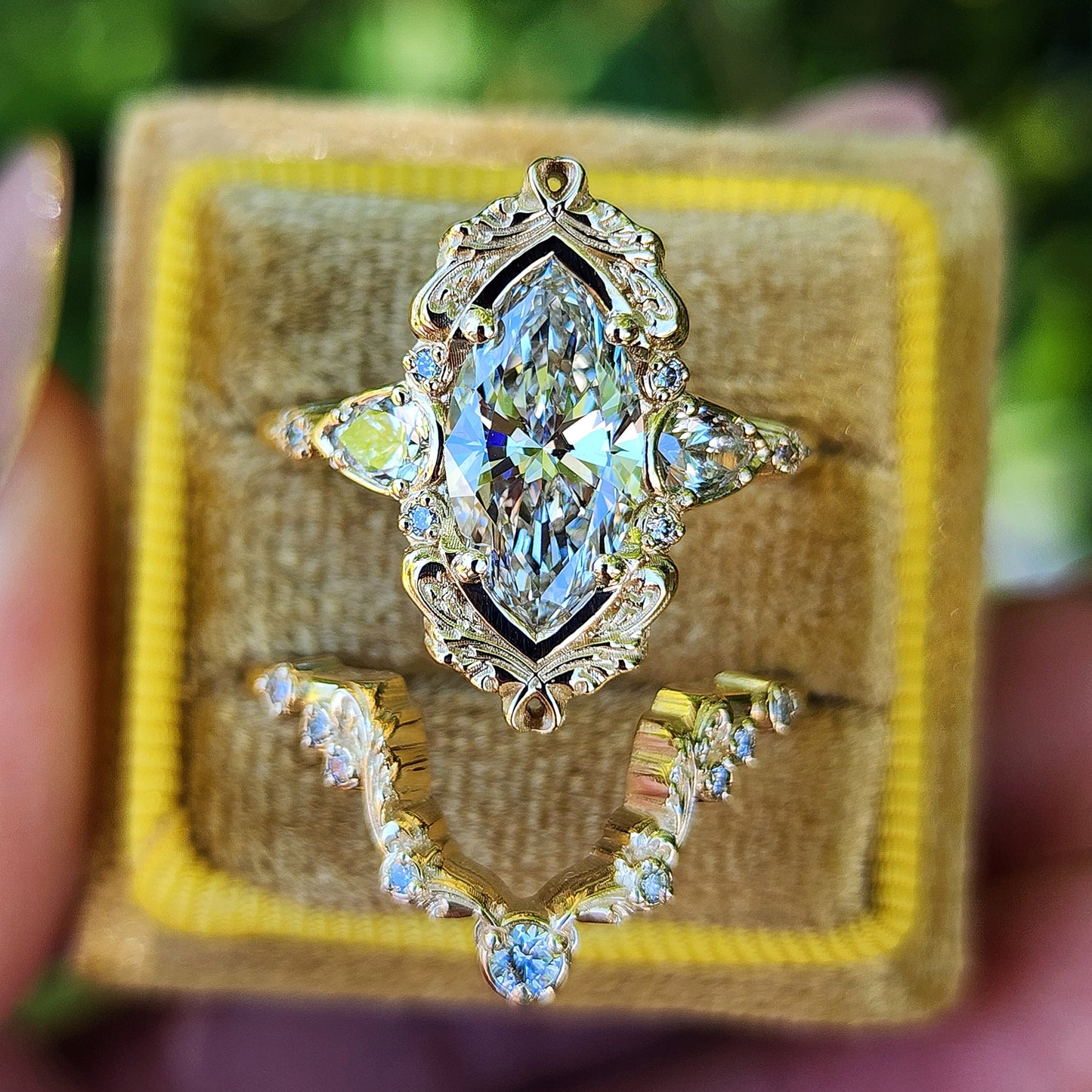 2.21ct Lab Diamond Odette Marquise Engagement Ring Set filigree details baroque ready to ship image 5