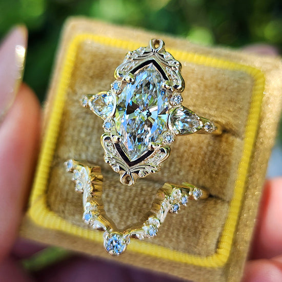 2.21ct Lab Diamond Odette Marquise Engagement Ring Set filigree details baroque ready to ship image 3