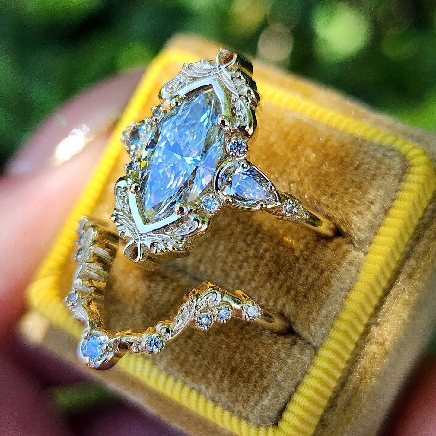 2.21ct Lab Diamond Odette Marquise Engagement Ring Set filigree details baroque ready to ship image 4