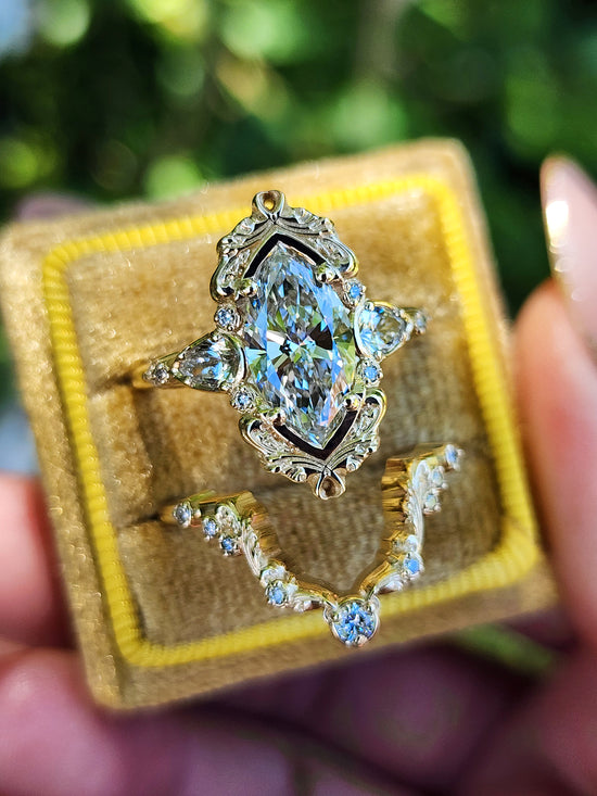 2.21ct Lab Diamond Odette Marquise Engagement Ring Set filigree details baroque ready to ship image 2