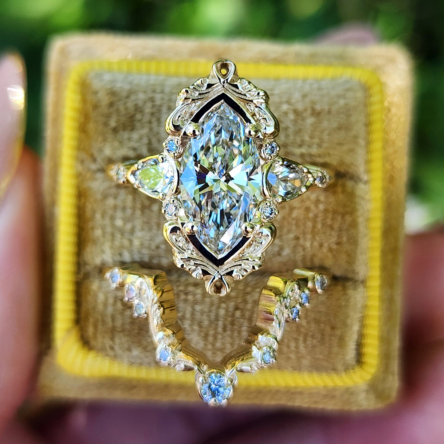 2.21ct Lab Diamond Odette Marquise Engagement Ring Set filigree details baroque ready to ship image 1