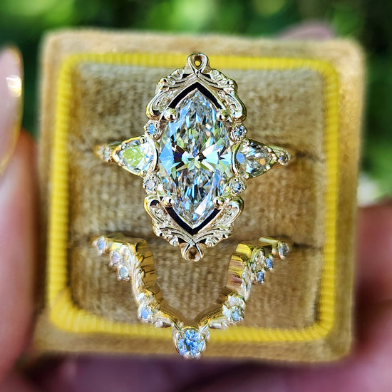 2.21ct Lab Diamond Odette Marquise Engagement Ring Set filigree details baroque ready to ship image 1