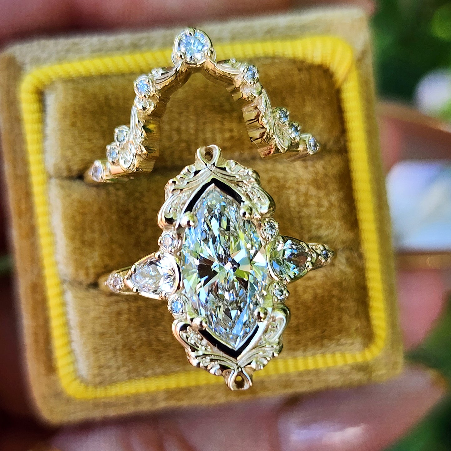 2.21ct Lab Diamond Odette Marquise Engagement Ring Set filigree details baroque ready to ship image 6