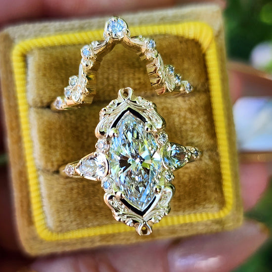 2.21ct Lab Diamond Odette Marquise Engagement Ring Set filigree details baroque ready to ship image 6